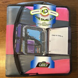 NEW Case It The Dual 2.0 Dual 2-In-1 Ring Binder 4" Capacity Pink Gray Pocket